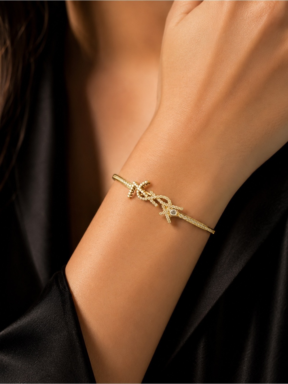 Gold Crystal YSL Script Logo Bangle - Picture 2 of 9